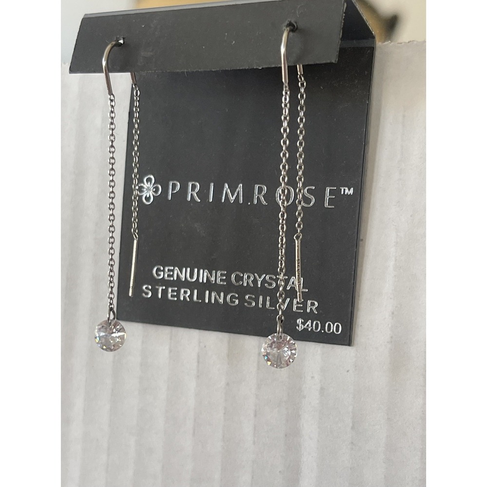 PRIMROSE Sterling Silver Bar & Crystal Chain Threader Drop Earrings